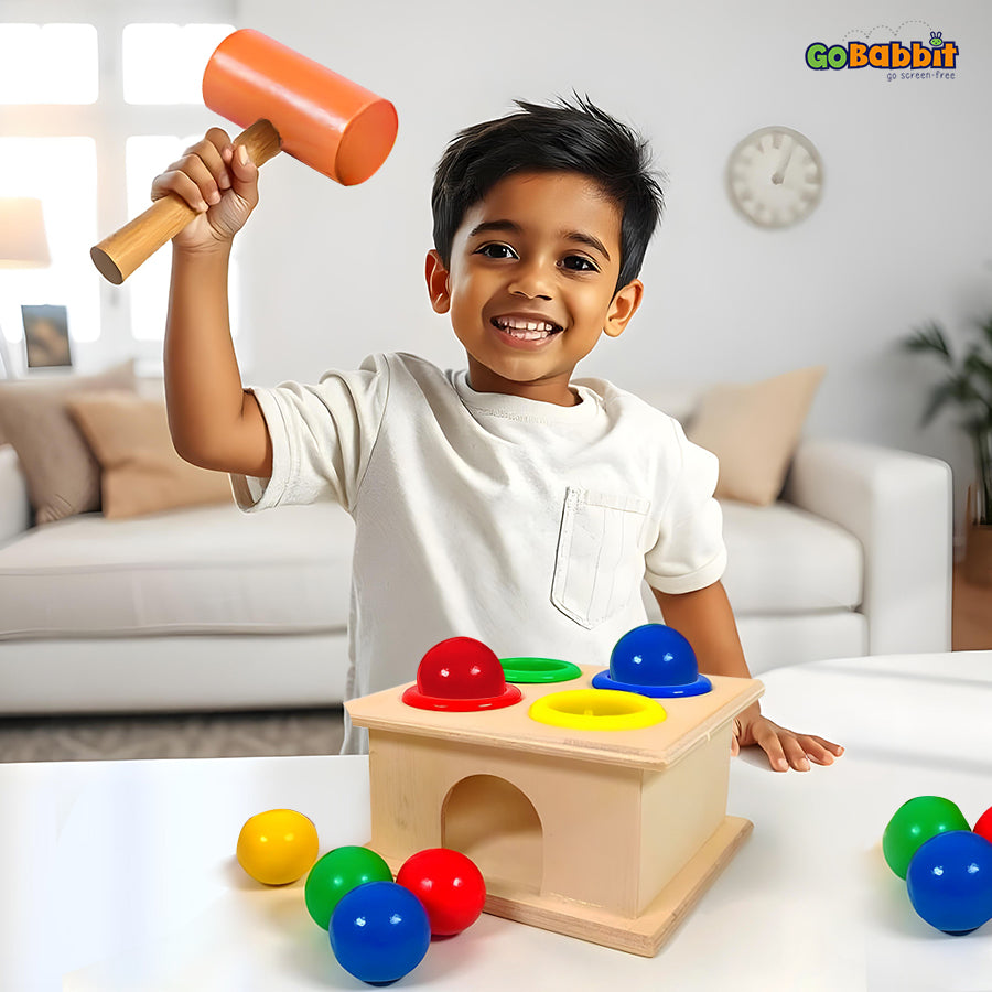 Wooden Hammer Ball Knock Pounding Bench with Box Case