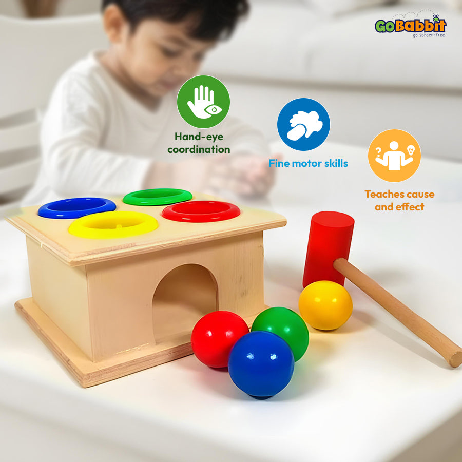 Wooden Hammer Ball Knock Pounding Bench with Box Case