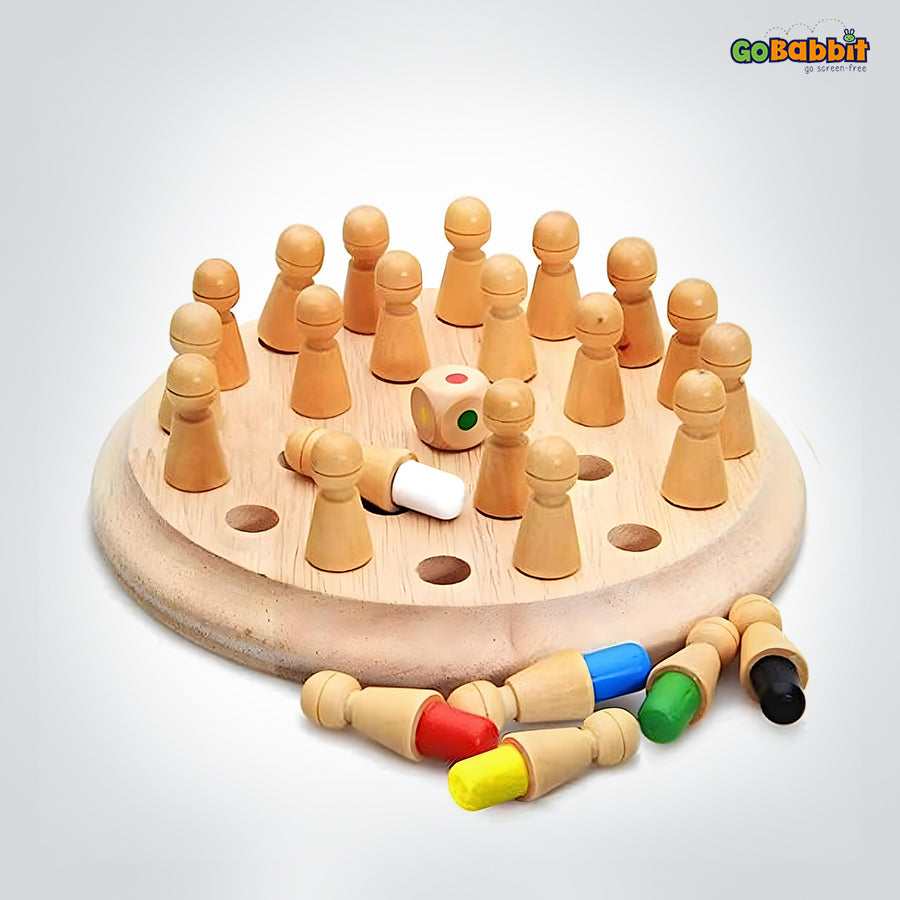 Wooden Memory Chess board game for Kids age 5+ - Colorful brain training games