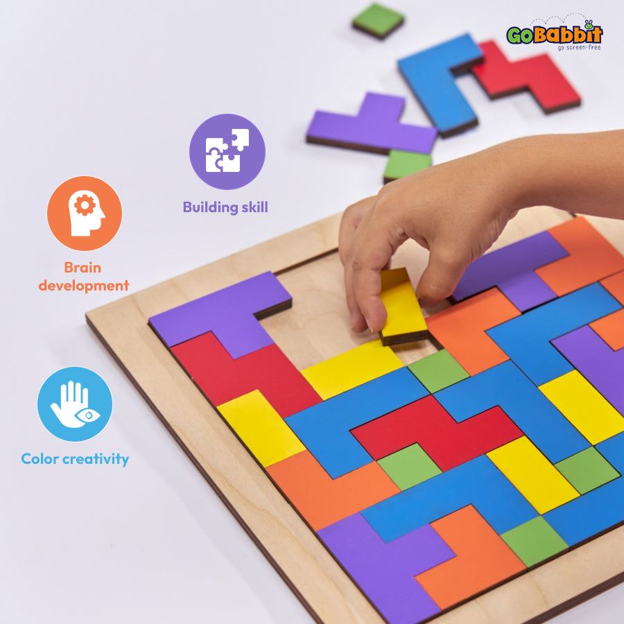 Wooden Tetris Puzzle game for Kids age 3+ years Brain Teasers Educational Gifts